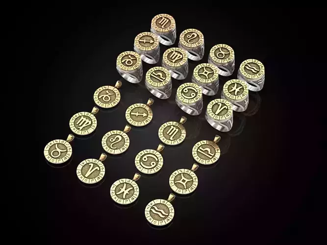 12 Zodiac Signs Ring and Pendant Collection 