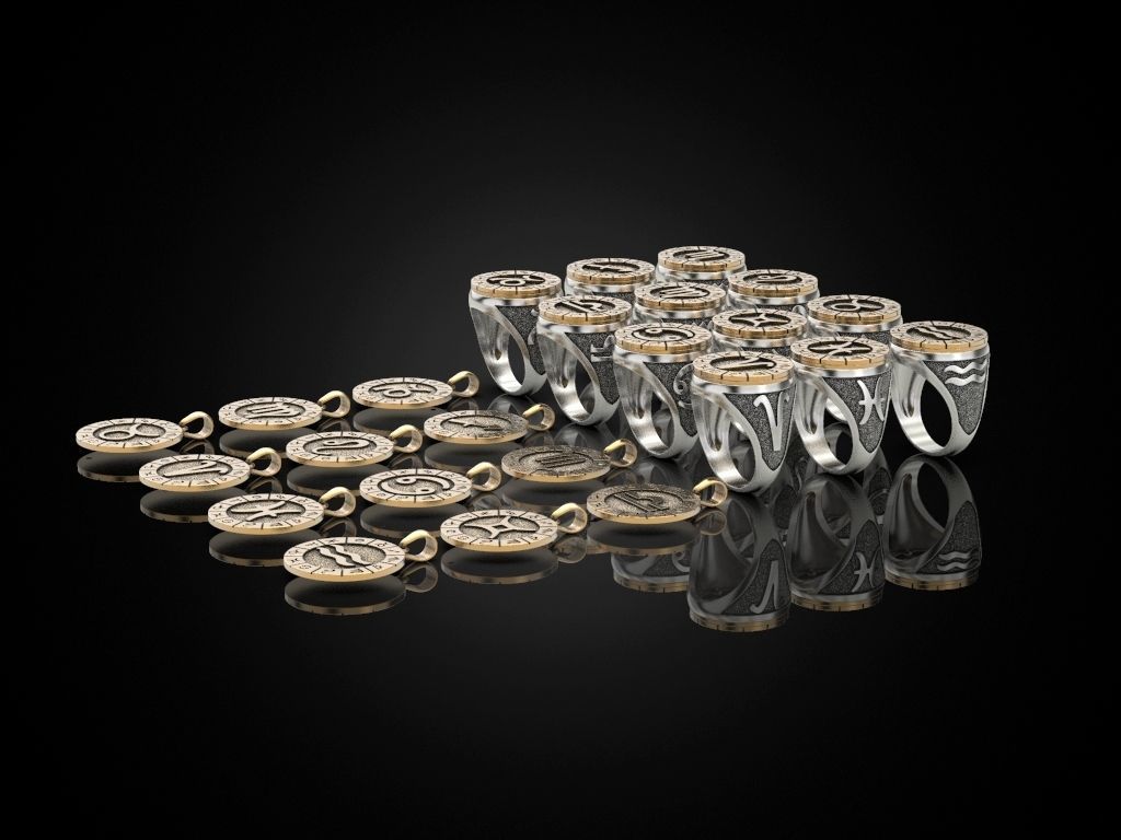 12 Zodiac Signs Ring and Pendant Collection _3