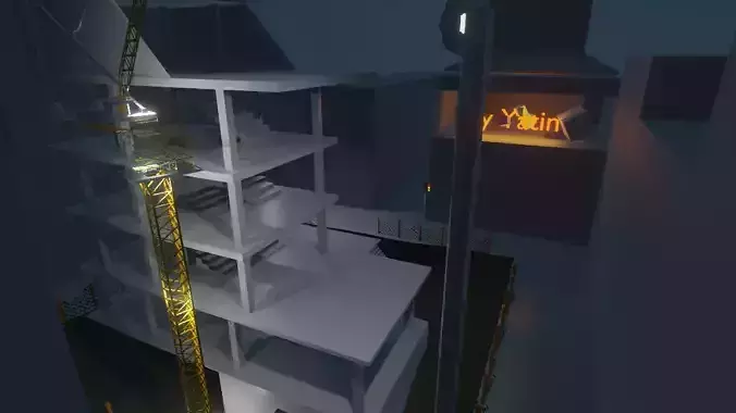 Crane building under construction at night