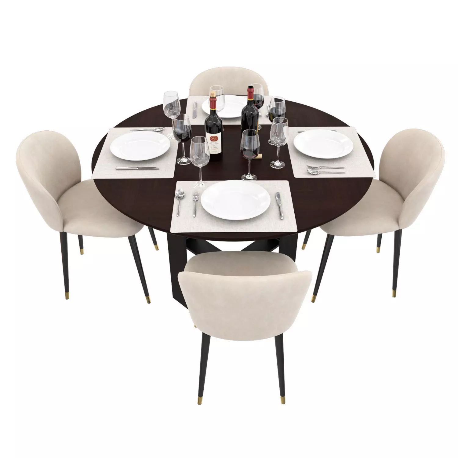 Dining Set round table with chairs 3D model