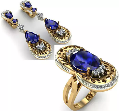 WOMAN SET RING AND EARRINGS 3D Model Collection_0