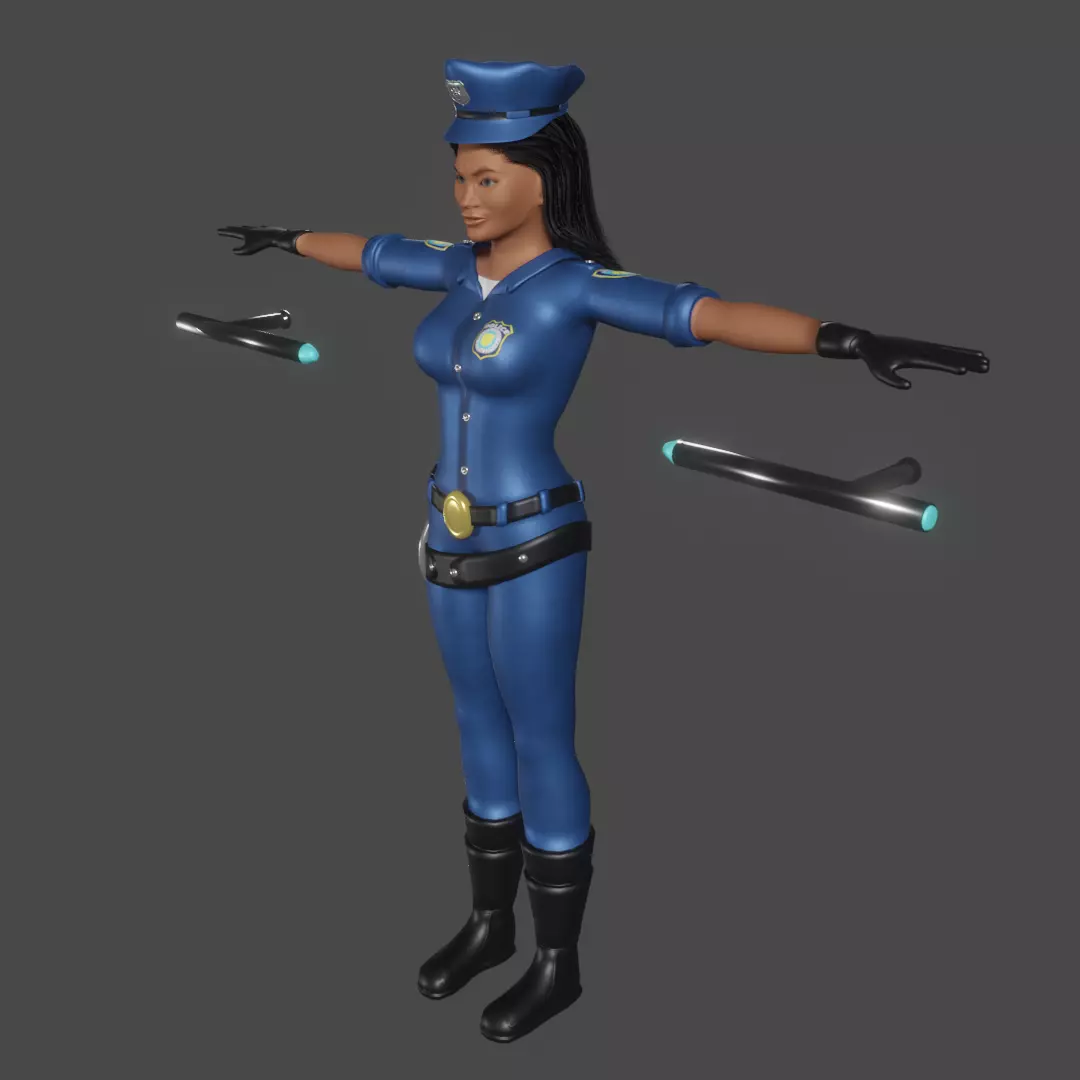 Beautiful police woman girl Low-poly 3D model