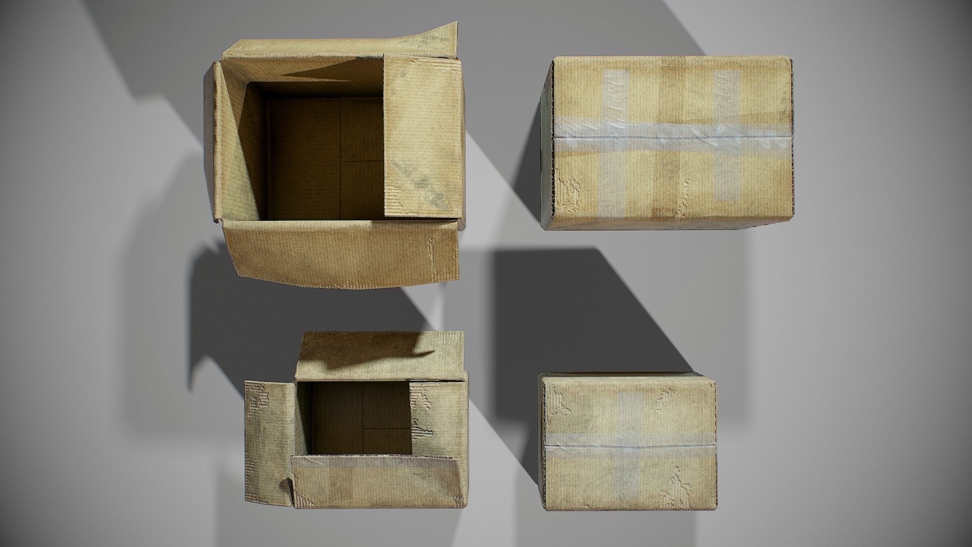 PBR Old Cardboard Boxes Set Low-poly 3D model_3