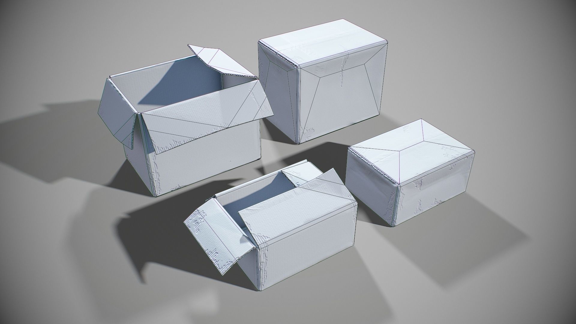 PBR Old Cardboard Boxes Set Low-poly 3D model_6