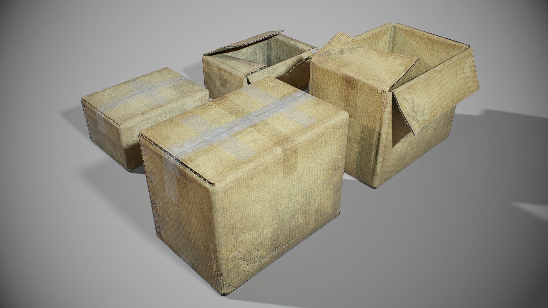 PBR Old Cardboard Boxes Set Low-poly 3D model_5