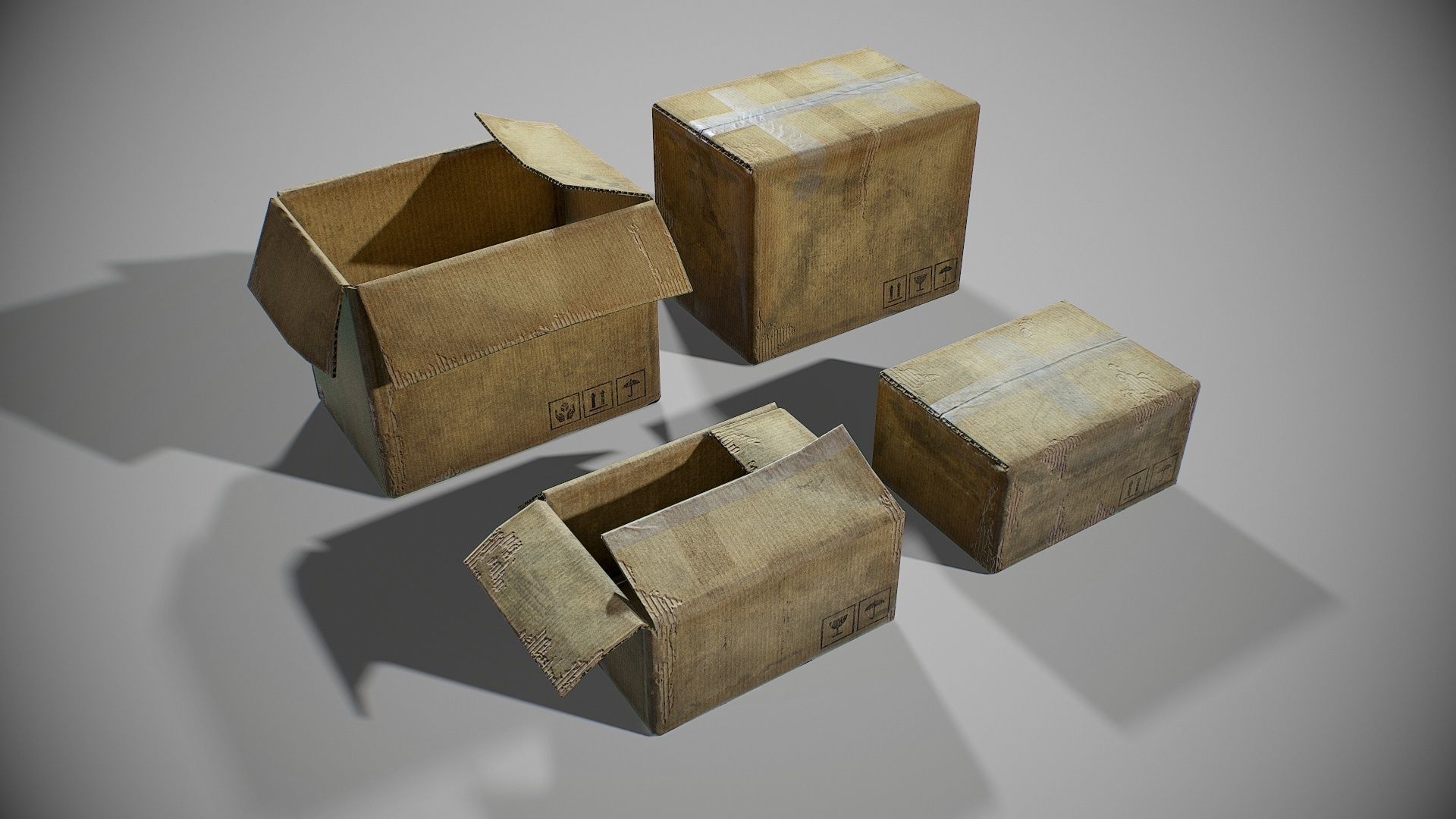 PBR Old Cardboard Boxes Set Low-poly 3D model_2