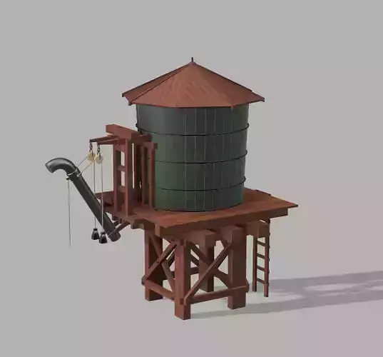 Wooden water tower with train attachment