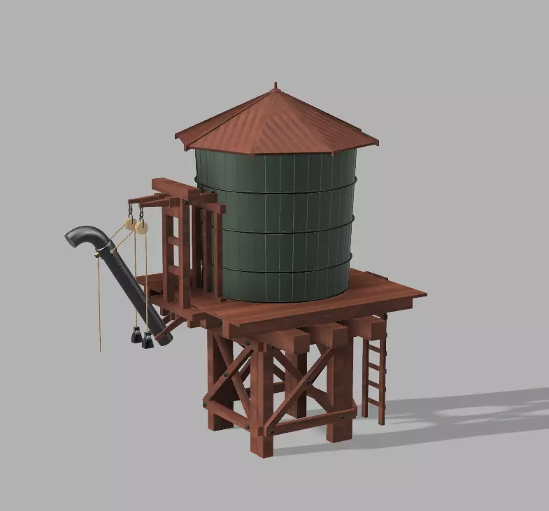Wooden water tower with train attachment 3D print model