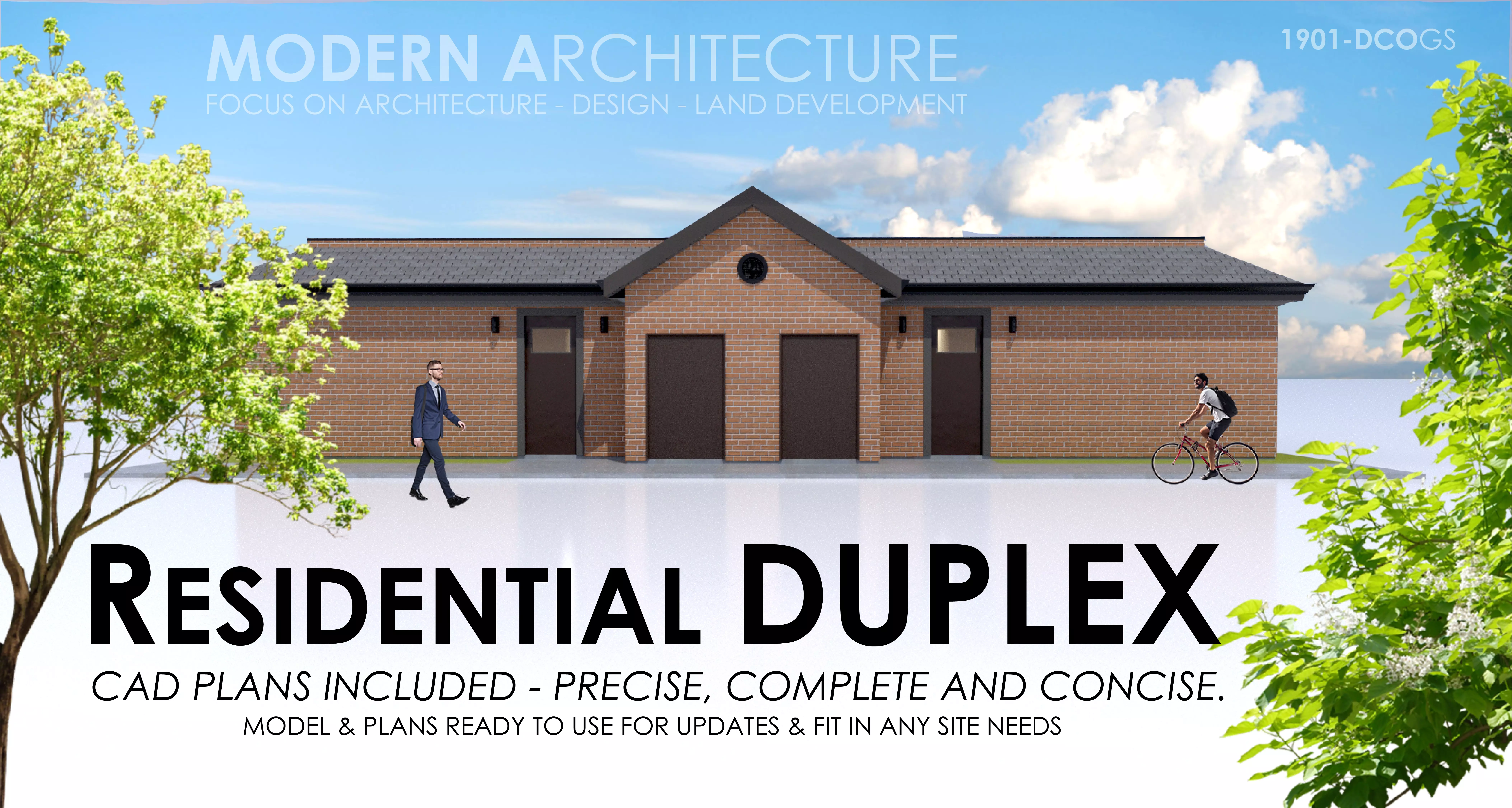 Duplex Residential Architecture and Development with CAD  Plan 3D model_0