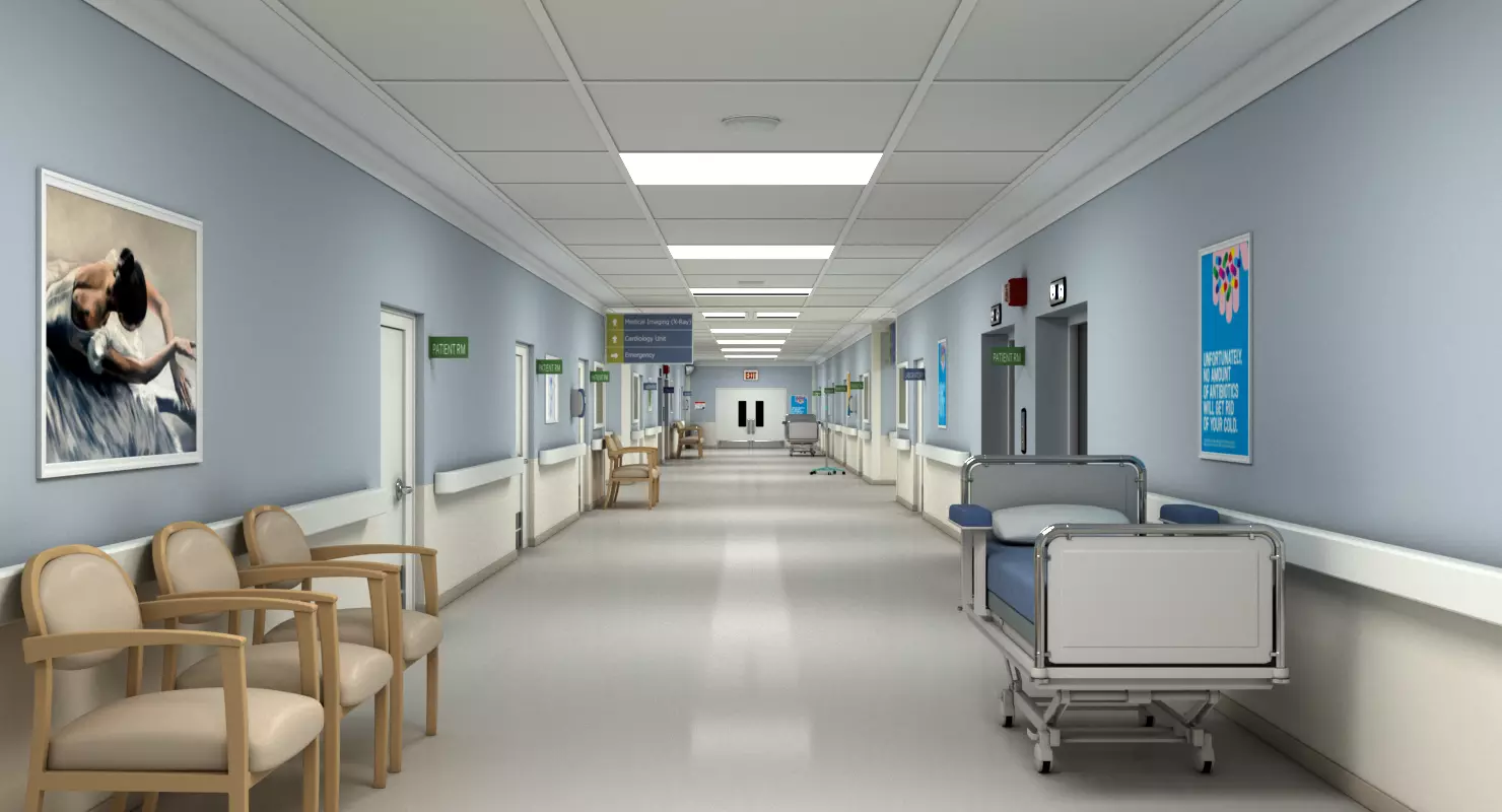 Hospital Hallway Modular MAX 3D model_0