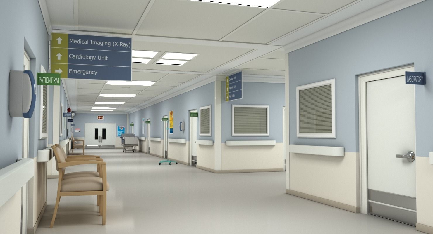 Hospital Hallway Modular MAX 3D model_1