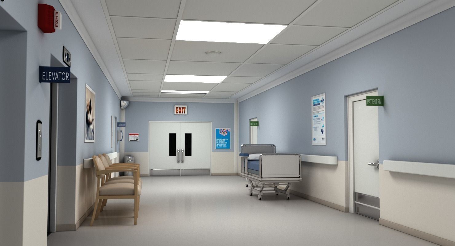 Hospital Hallway Modular MAX 3D model_5