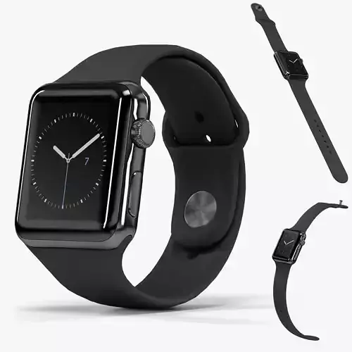 Apple Watch Space Black Stainless Steell Case Black Sport Band 3D model
