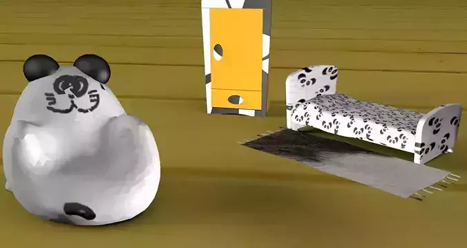 Cartoon Game Ready Low Poly Panda Kids Chair Ottoman