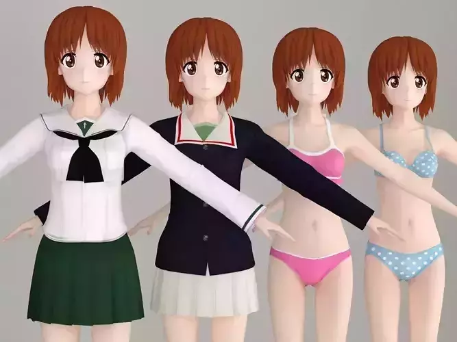 T pose nonrigged model of Miho Nishizumi anime girl 3D model