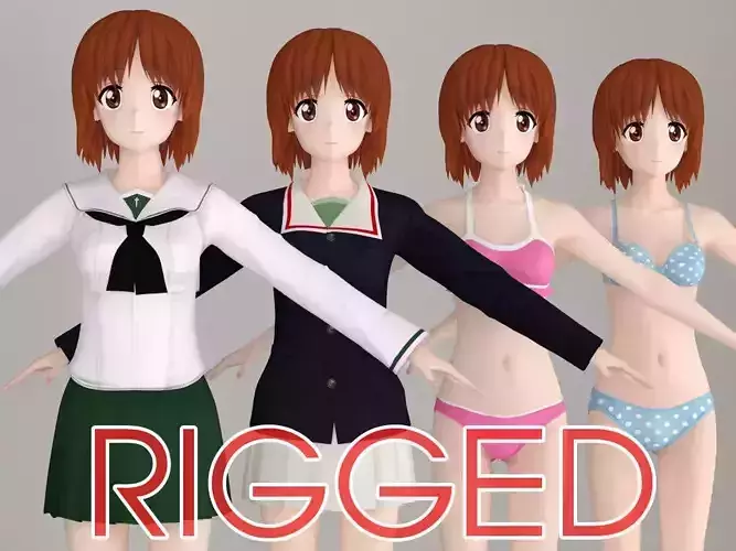 T pose rigged model of Miho Nishizumi anime girl 3D model