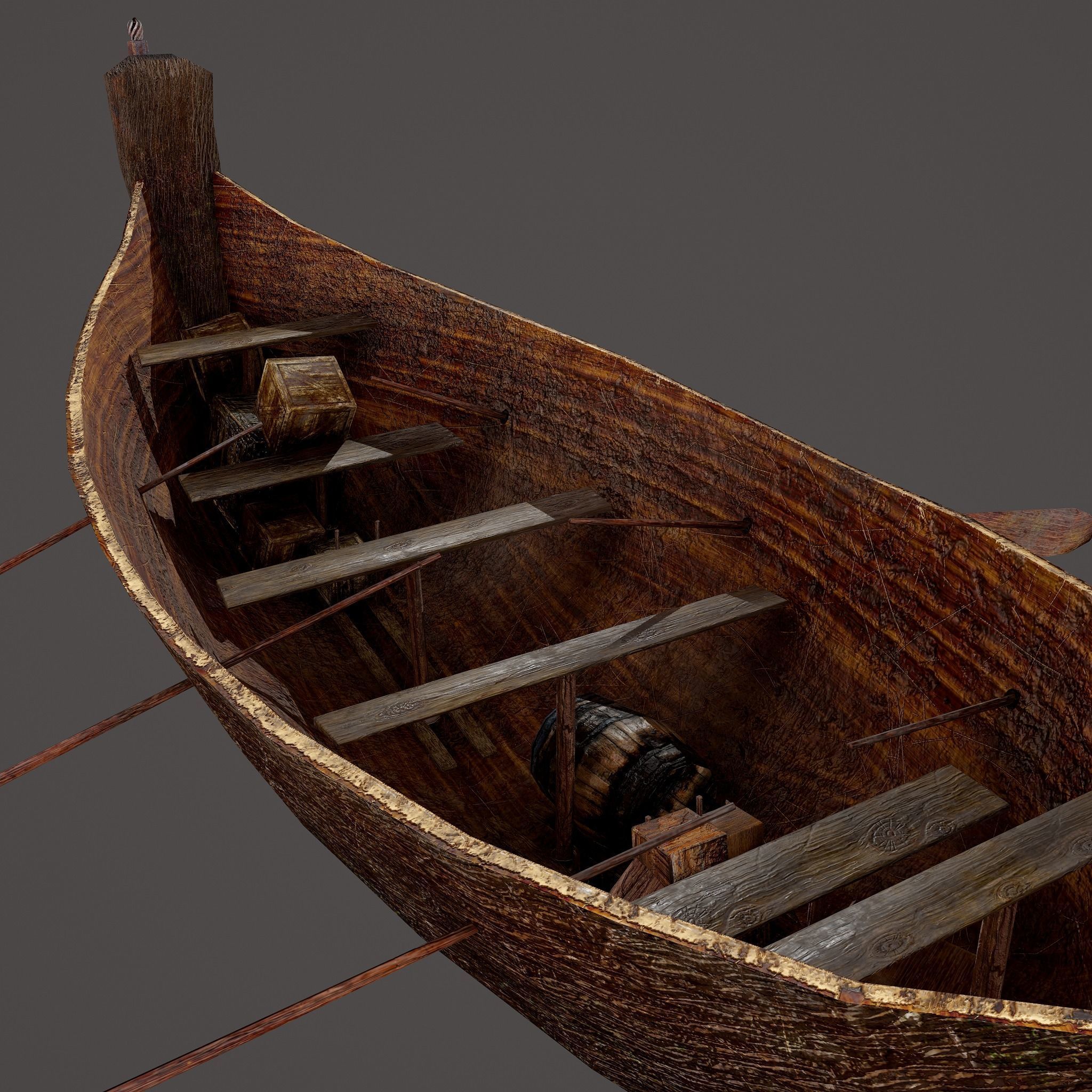 Wooden Viking Boat Low-poly 3D model_9