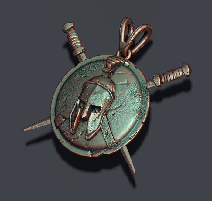 Spartan Helmet Shield Sword pendant 3D print model_2