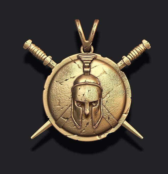 Spartan Helmet Shield Sword pendant 3D print model_3