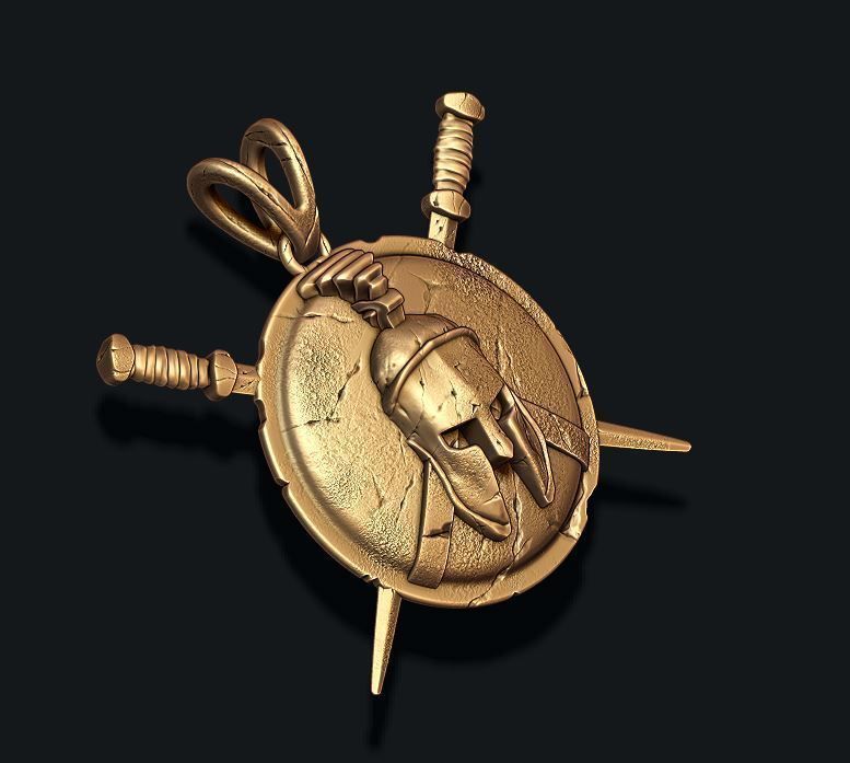 Spartan Helmet Shield Sword pendant 3D print model_1