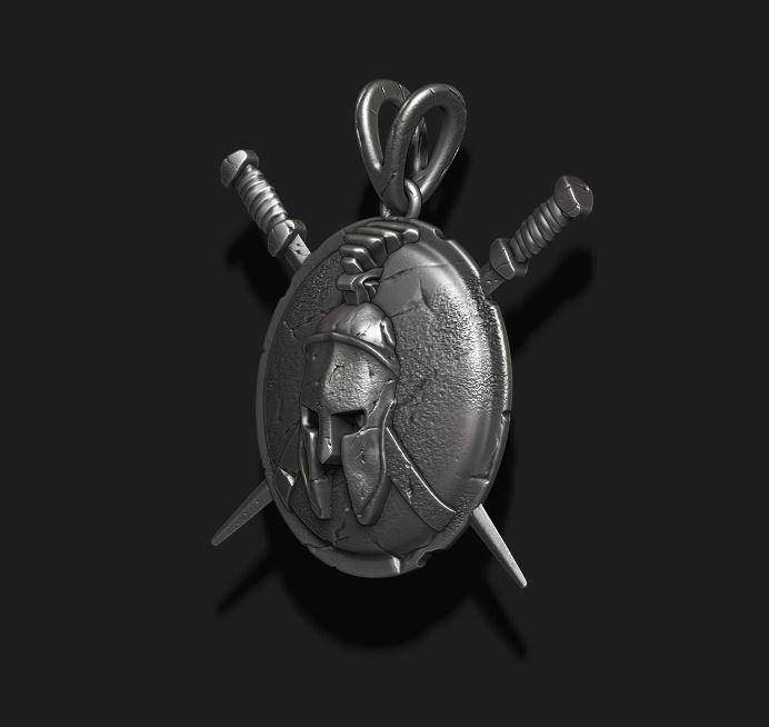 Spartan Helmet Shield Sword pendant 3D print model_5
