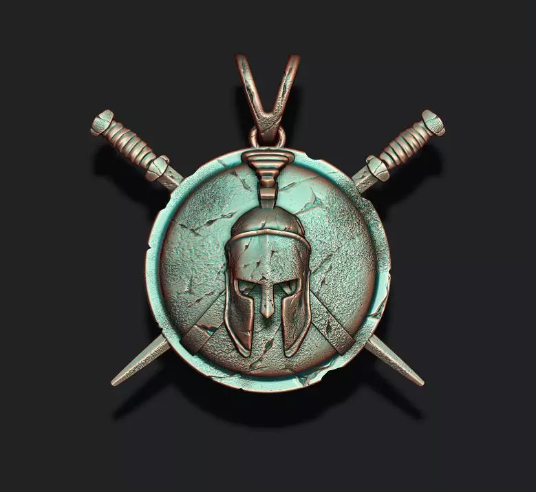 Spartan Helmet Shield Sword pendant 3D print model_0