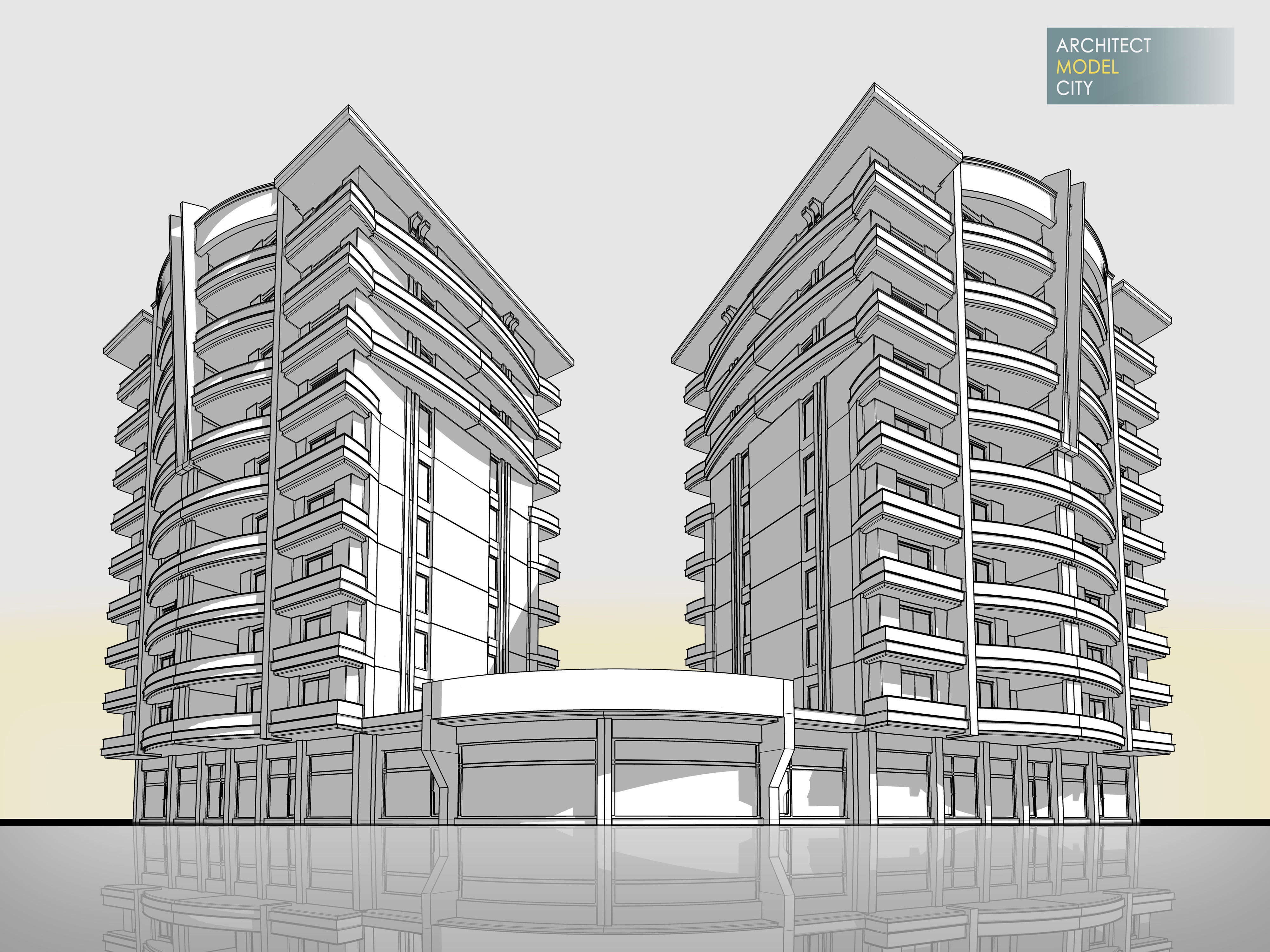 Architectural 3d Model with Render Scene Low-poly 3D model_1