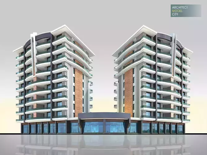 Architectural 3d Model with Render Scene Low-poly 3D model