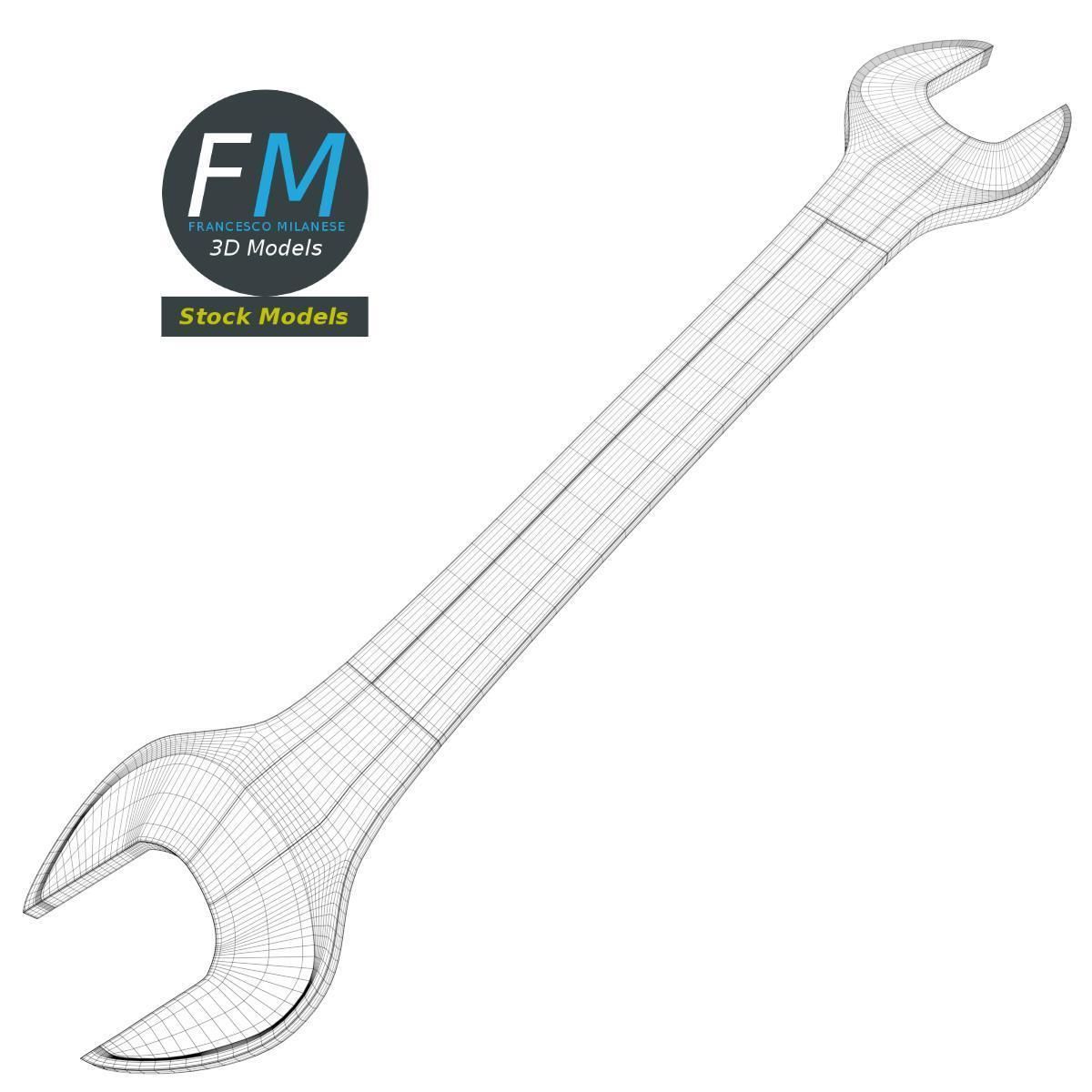 Open end chrome wrench 3D model_7