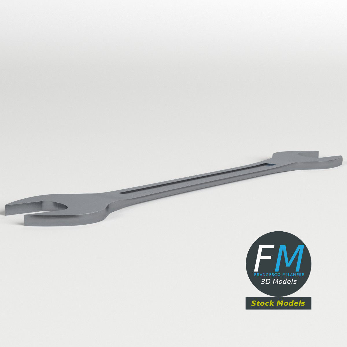 Open end chrome wrench 3D model_3