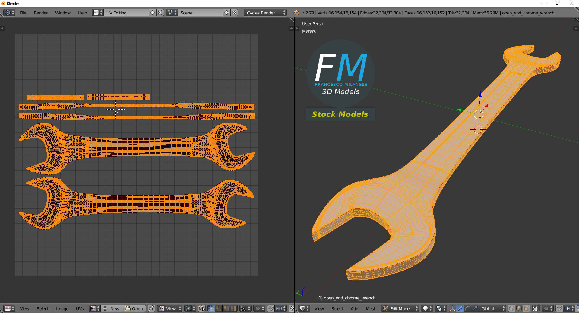 Open end chrome wrench 3D model_10