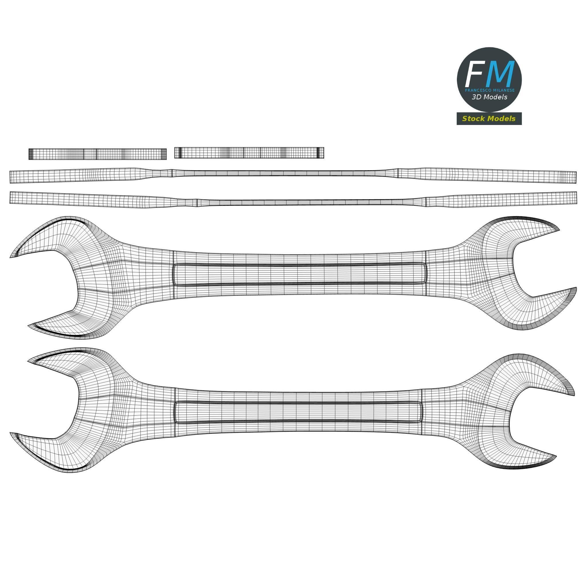 Open end chrome wrench 3D model_11