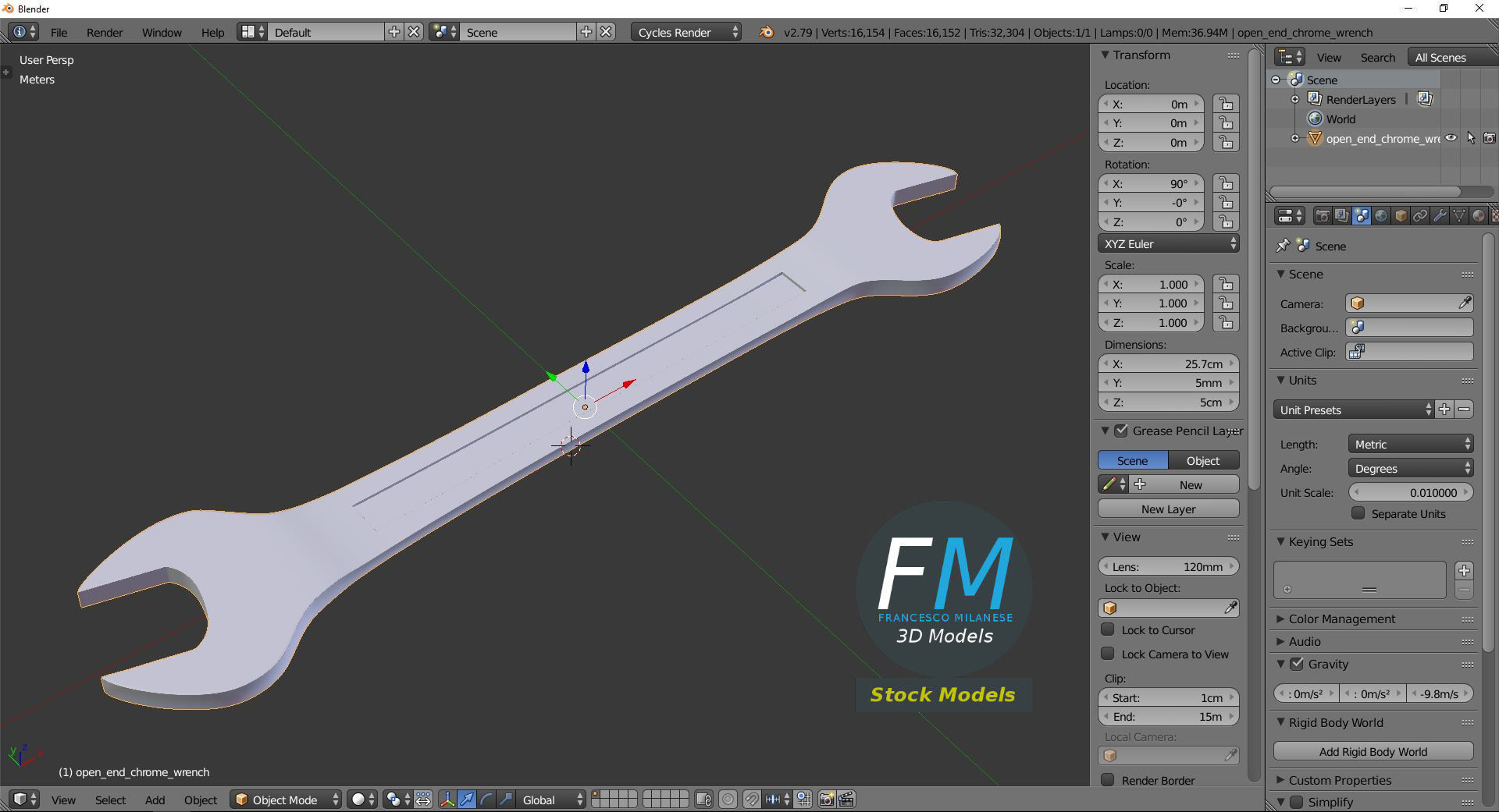 Open end chrome wrench 3D model_9