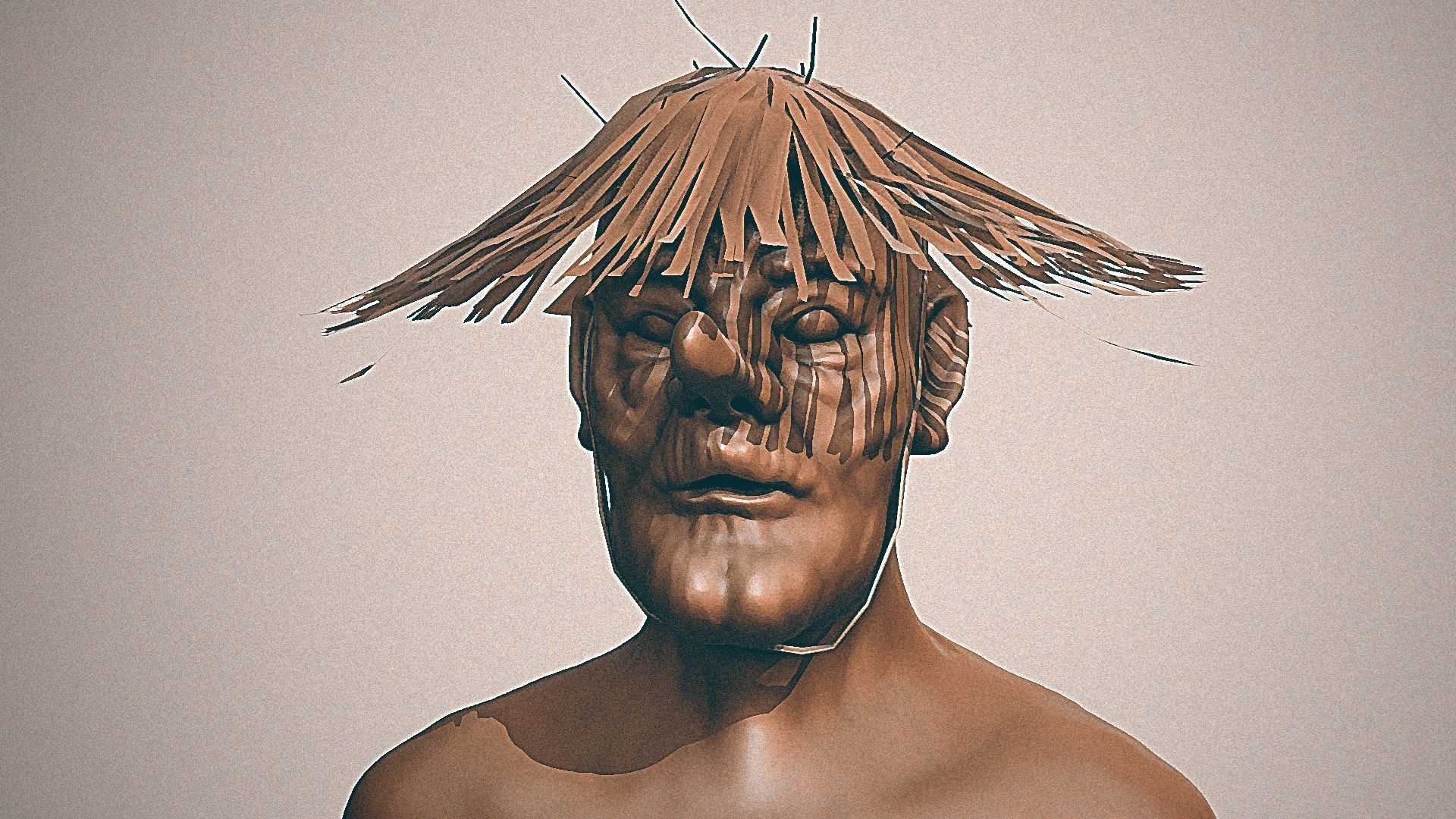 high poly tengu man with straw hat 3D model_1