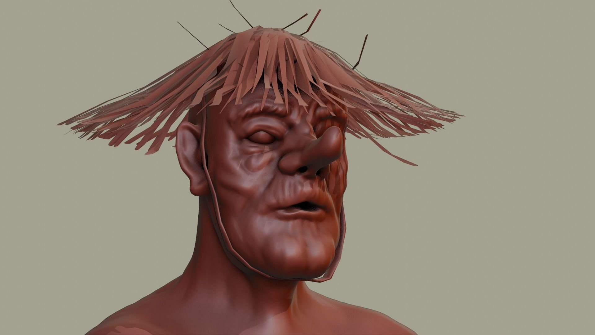 high poly tengu man with straw hat 3D model_3