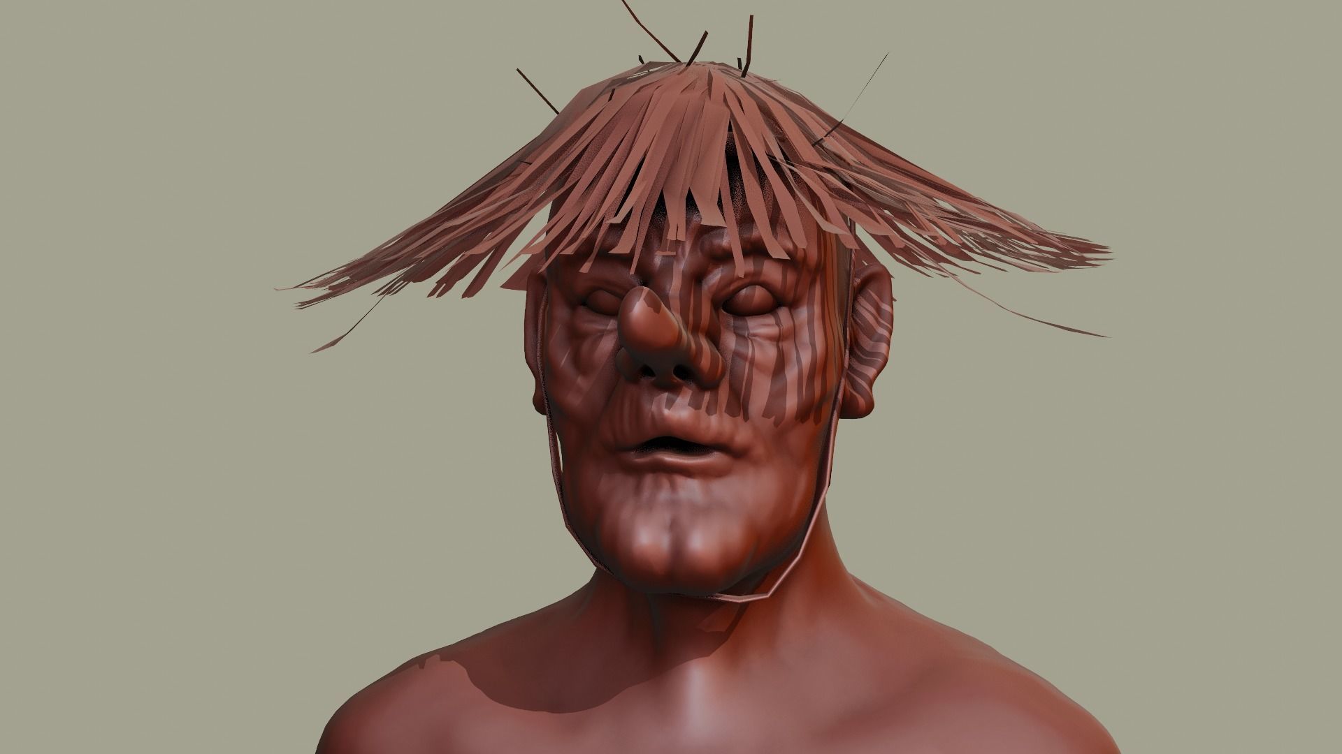 high poly tengu man with straw hat 3D model_4
