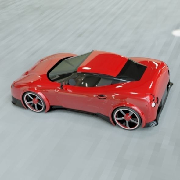 Red sports car concept 3D print model_3