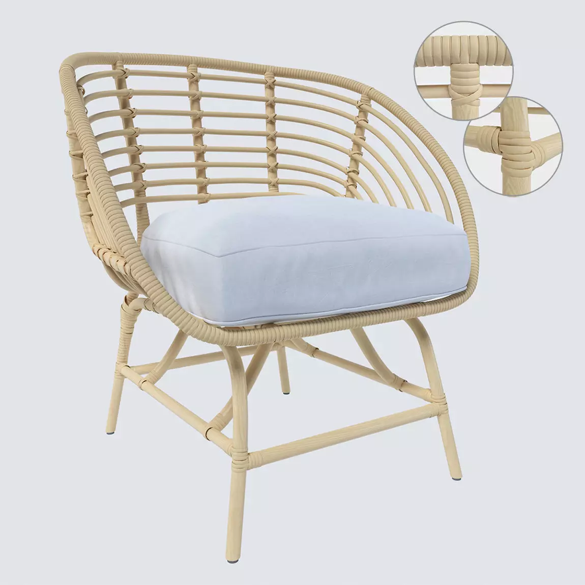 BuskboArmchair rattan lounge chair with cushion 3D model