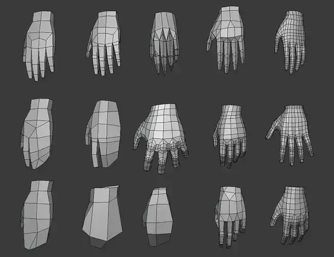 LP Hands base mesh Low-poly 3D model