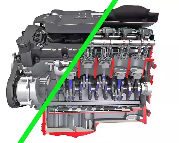 Full and Cutaway V12 Engine 3D model