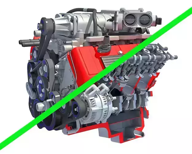 Full and Cutaway V8 Engine 3D model