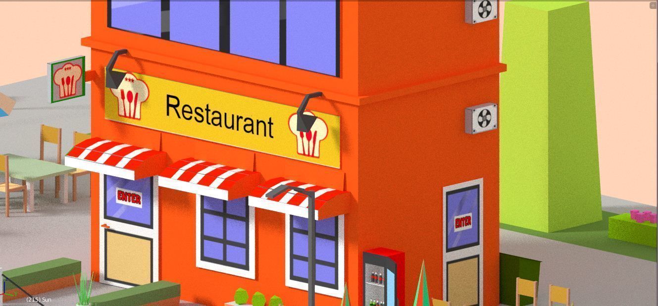 Low Loly Corner Rrestaurant Low-poly 3D model_2