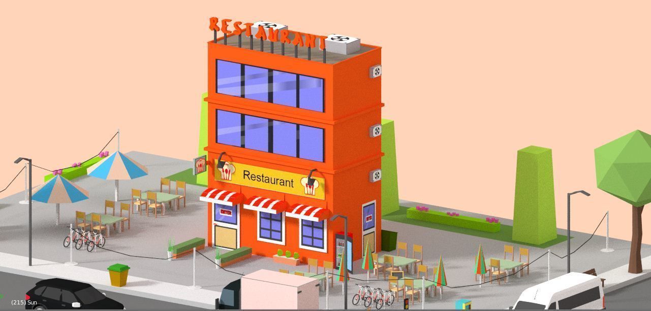 Low Loly Corner Rrestaurant Low-poly 3D model_1