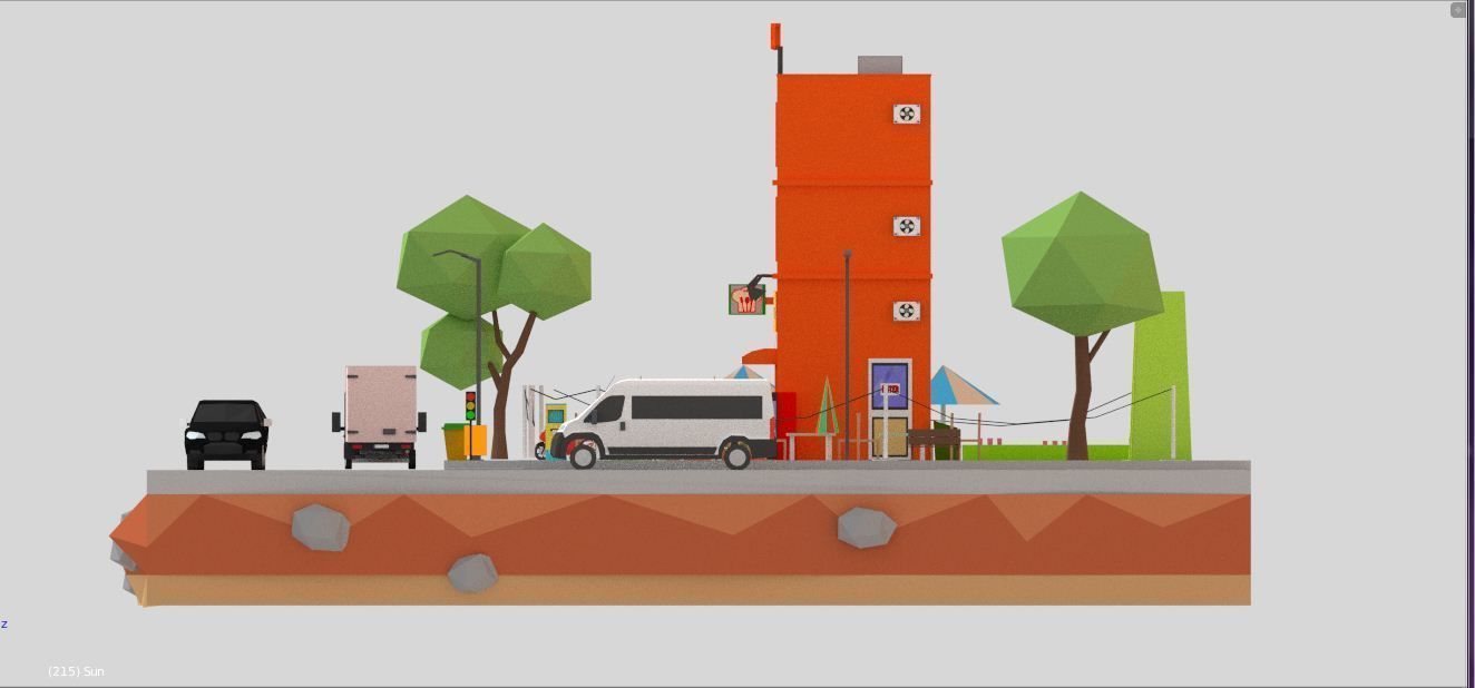 Low Loly Corner Rrestaurant Low-poly 3D model_5