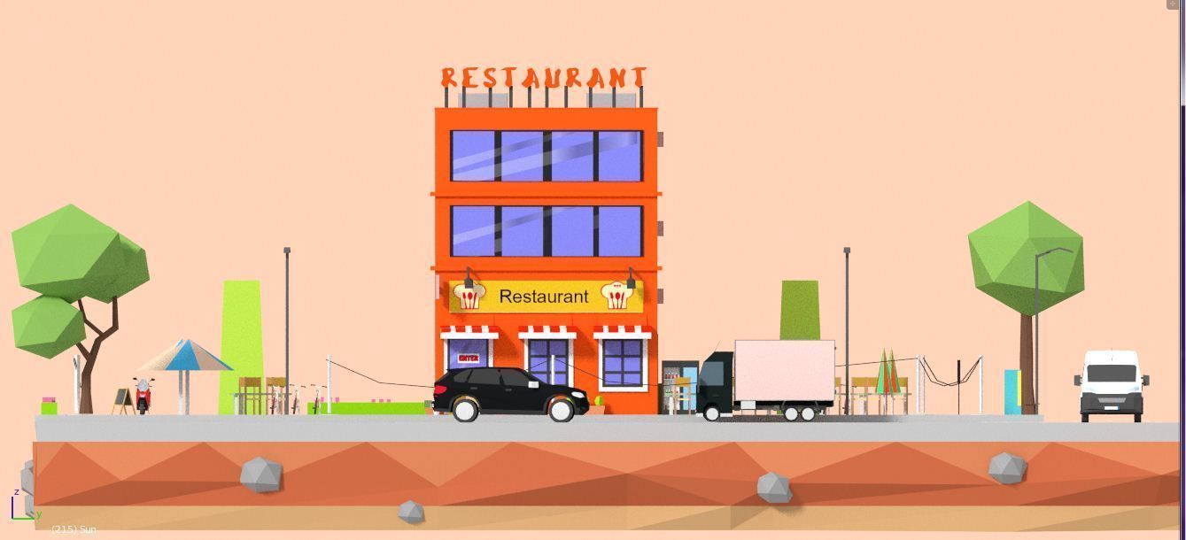 Low Loly Corner Rrestaurant Low-poly 3D model_3