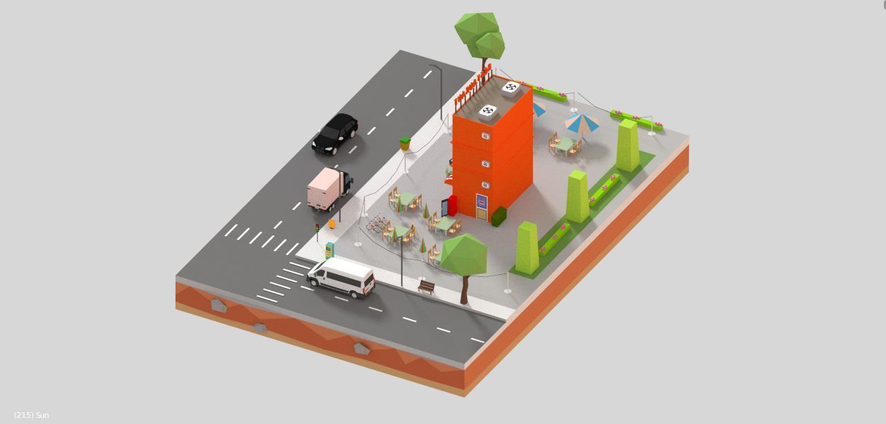 Low Loly Corner Rrestaurant Low-poly 3D model_4