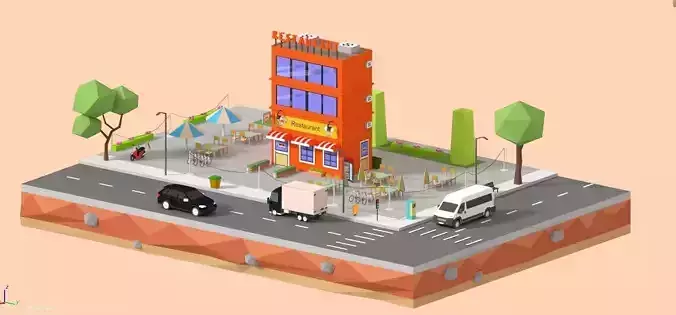 Low Loly Corner Rrestaurant Low-poly 3D model