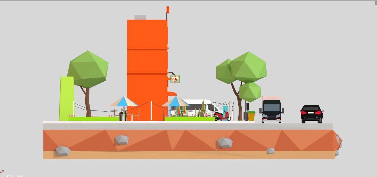 Low Loly Corner Rrestaurant Low-poly 3D model_6