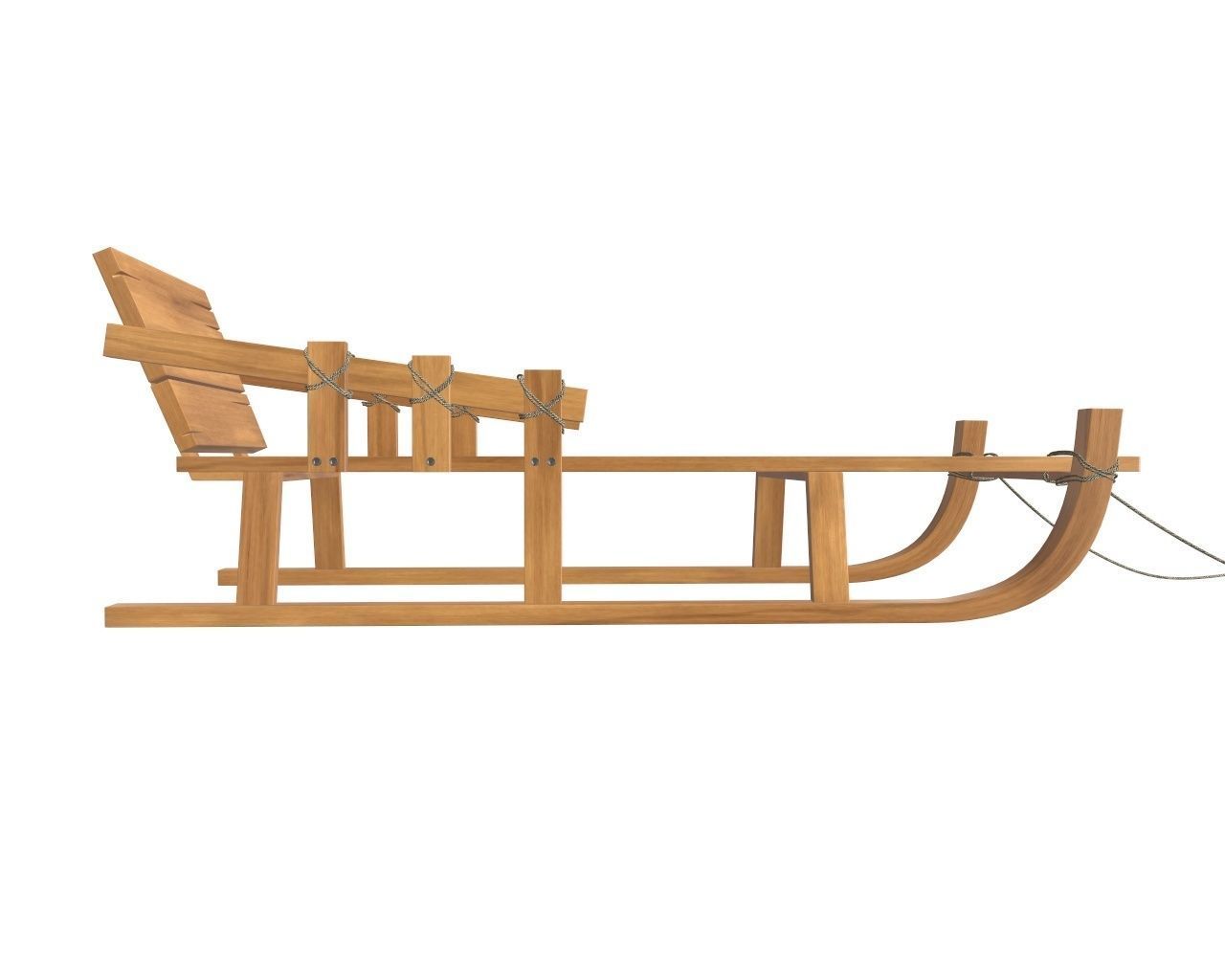 Sledge wooden sleigh 3D model_2