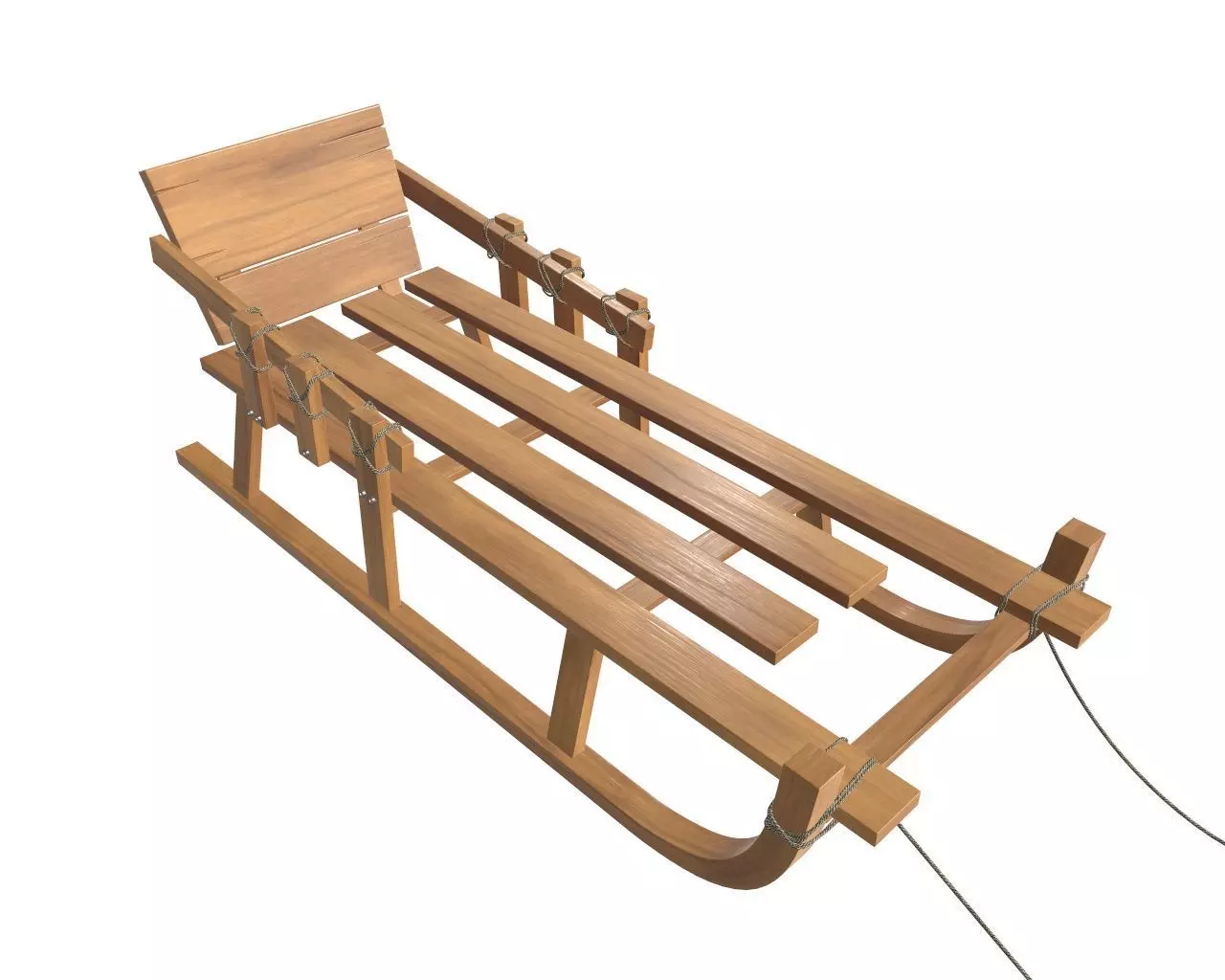Sledge wooden sleigh 3D model_0
